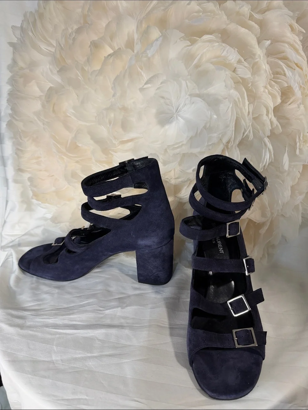 Saint Laurent Paris Navy Suede Multi-Strap Cage Sandals – Size 41